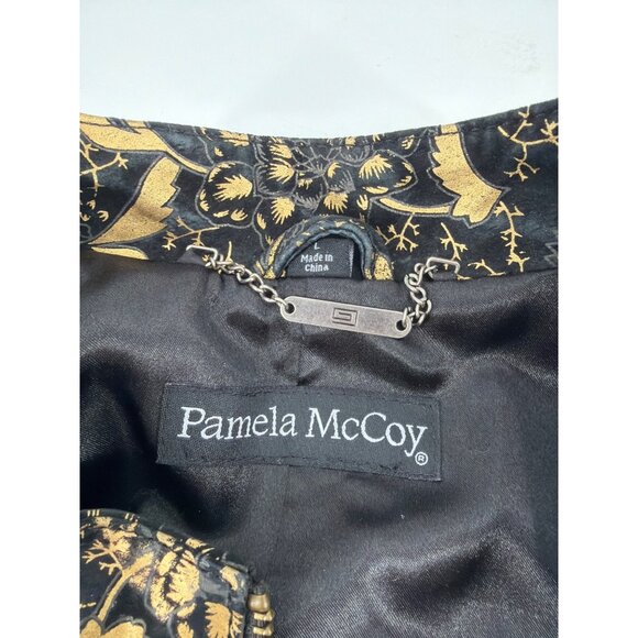 NWT Pamela McCoy Womens Large Genuine Leather Jacket Black Gold Floral Boho - Picture 3 of 9